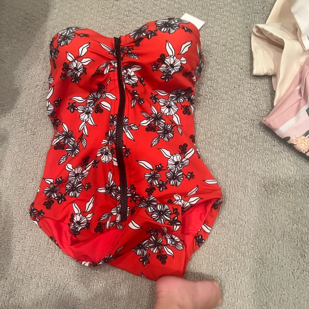 Veronica Beard Red Floral One Piece Swimsuit - Picture 2 of 3